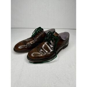 Johnston & Murphy Women's Brown Leather Green Lace Wingtip Derby Shoes Size 6M
